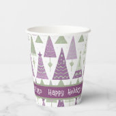 Paarse Groene Kerstmis Merry Pattern#25 ID1009 Papieren Bekers (Achterkant)