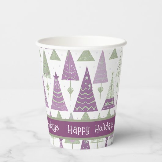 Paarse Groene Kerstmis Merry Pattern#25 ID1009 Papieren Bekers (Achterkant)