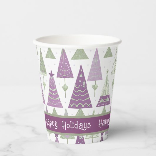 Paarse Groene Kerstmis Merry Pattern#25 ID1009 Papieren Bekers (Voorkant)