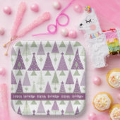 Paarse Groene Kerstmis Merry Pattern#25 ID1009 Papieren Bordje (Feest)