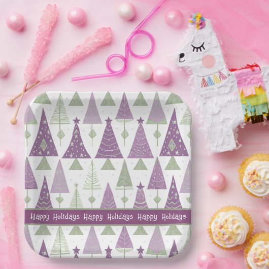 Paarse Groene Kerstmis Merry Pattern#25 ID1009 Papieren Bordje (Feest)