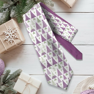 Paarse Groene Kerstmis Merry Pattern#25 ID1009 Stropdas