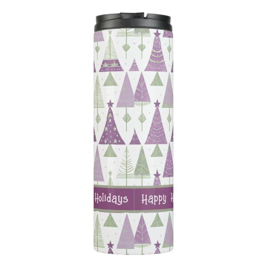 Paarse Groene Kerstmis Merry Pattern#25 ID1009 Thermosbeker (Achterkant)