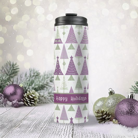 Paarse Groene Kerstmis Merry Pattern#25 ID1009 Thermosbeker