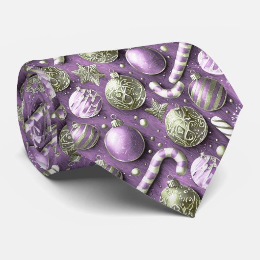 Paarse Groene Kerstmispatroon#12 ID1009 Stropdas (Opgerold)
