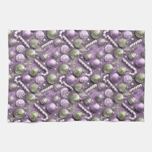 Paarse Groene Kerstmispatroon#12 ID1009 Theedoek (Horizontaal)
