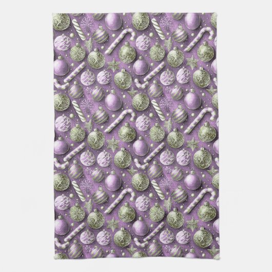 Paarse Groene Kerstmispatroon#12 ID1009 Theedoek (Verticaal)