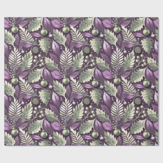 Paarse Groene Kerstmispatroon#22 ID1009 Cadeaupapier (Vlak)