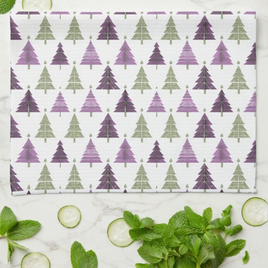 Paarse Groene Kerstmispatroon#25 ID1009 Theedoek (Gevouwen)