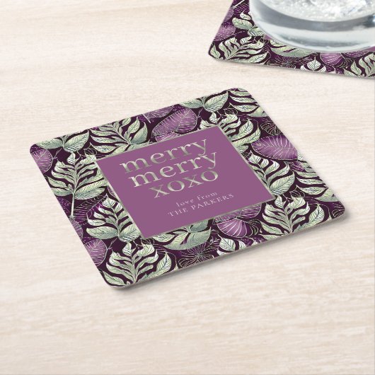 Paarse Groene Kerstmispatroon#29 ID1009 Kartonnen Onderzetters (Schuin)