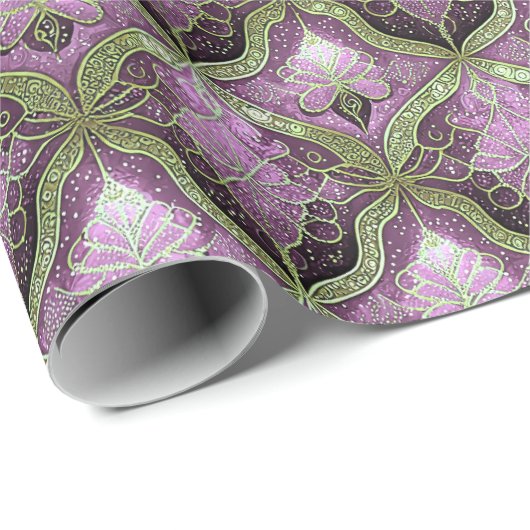 Paarse Groene Kerstmispatroon#31 ID1009 Cadeaupapier (Rol Hoek)