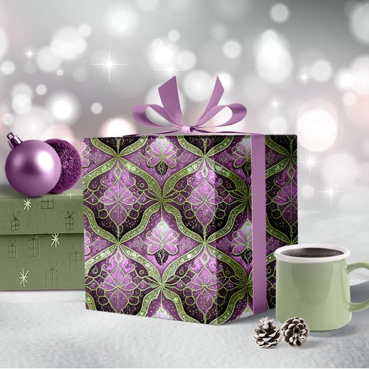 Paarse Groene Kerstmispatroon#31 ID1009 Cadeaupapier