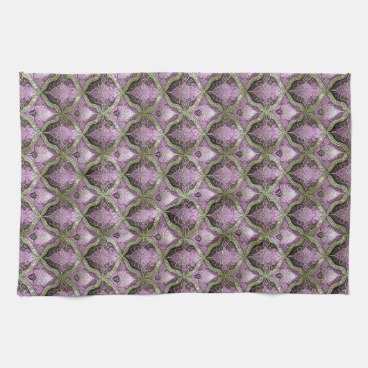 Paarse Groene Kerstmispatroon#31 ID1009 Theedoek (Horizontaal)