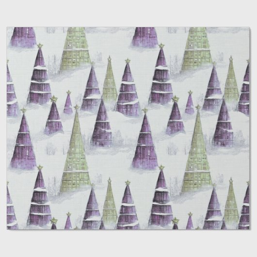 Paarse Groene Kerstmispatroon#8 ID1009 Cadeaupapier (Vlak)