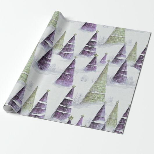 Paarse Groene Kerstmispatroon#8 ID1009 Cadeaupapier (Uitgerold)