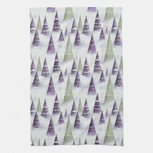 Paarse Groene Kerstmispatroon#8 ID1009 Theedoek (Verticaal)