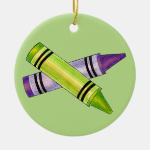 Paarse Groene Krayon School Kunstleraar Kleur Keramisch Ornament