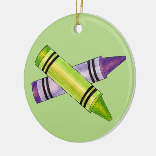 Paarse Groene Krayon School Kunstleraar Kleur Keramisch Ornament (Links)