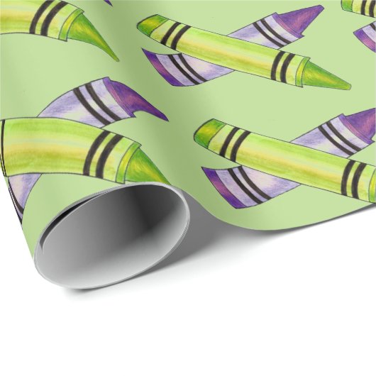 Paarse groene krayon voor kunstleraar artistieke c cadeaupapier (Rol Hoek)