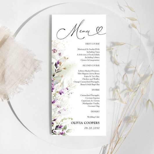 Paarse groene lavendel Baby shower Menu