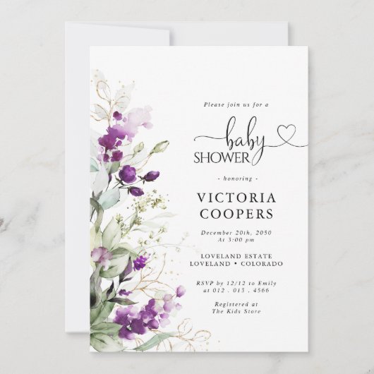 Paarse groene lavendel Baby shower uitnodiging (Voorkant)