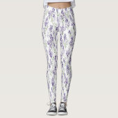 Paarse Groene Lavendel Bloemen Leggings (Voorkant)