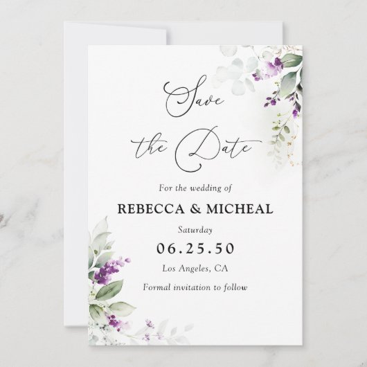 Paarse groene lavendel Save the Date Kaart (Voorkant)