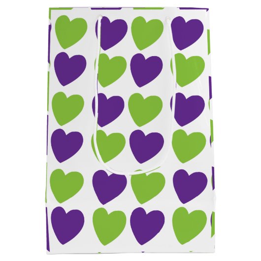Paarse Groene Liefde Harten Patroon Medium Cadeauzakje (Achterkant)