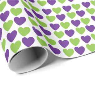 Paarse Groene Liefdes Harten Cadeaupapier