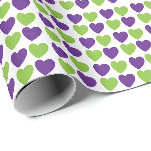 Paarse Groene Liefdes Harten Cadeaupapier (Rol Hoek)