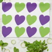 Paarse Groene Liefdes Harten Theedoek (Gevouwen)