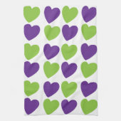 Paarse Groene Liefdes Harten Theedoek (Verticaal)