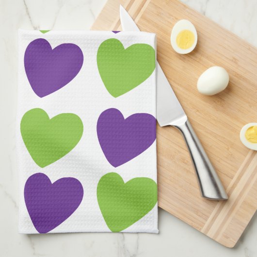 Paarse groene liefdesharten theedoek (Quarter Fold)