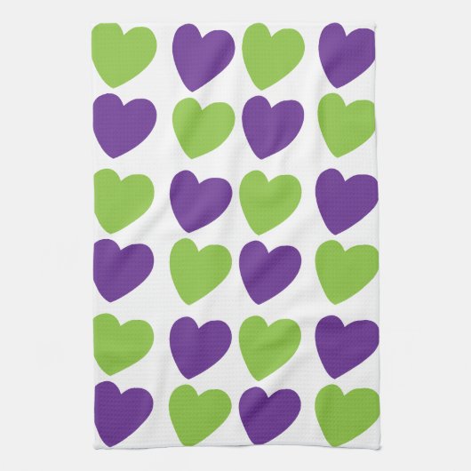 Paarse groene liefdesharten theedoek (Verticaal)