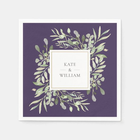 Paarse Groene Loof Huwelijksservetten Servet (Voorkant)