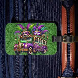 PAARSE & GROENE MARDI GRAS BUS & VEREN BAGAGELABEL
