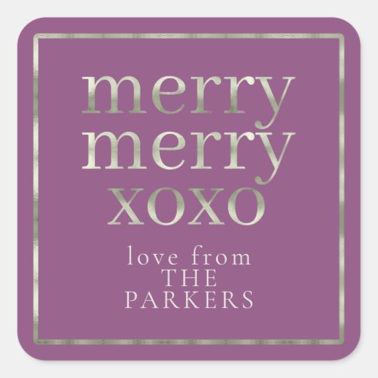 Paarse Groene Merry XOXO ID1009 Vierkante Sticker (Voorkant)