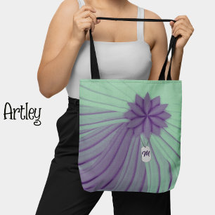 Paarse Groene Metalen Hond Label Monogram Gedrapte Tote Bag