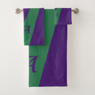 Paarse groene, moderne elegant, vetgedrukt, monogr bad handdoek
