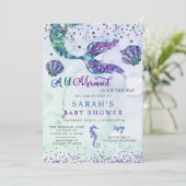 Paarse Groene Moderne Glitter Zeemeermin Baby show Kaart (Staand voorkant)