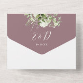 Paarse Groene Monogram QR Code Trouwen All In One Uitnodiging (Achterkant)