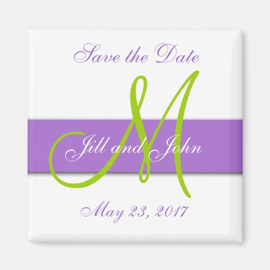 Paarse Groene Monogram Sla de Datummagneet op Magneet (Voorkant)