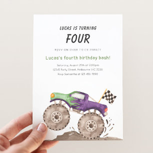 Paarse & Groene Monstertruck Verjaardag Elke Leeft Kaart
