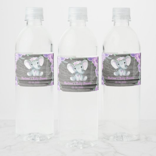 Paarse groene olifant water flesje label voor meis waterfles etiket (Flessen)
