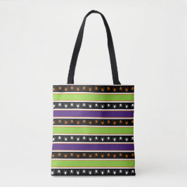 PAARSE GROENE ORANJE ZWARTE WITTE HALLOWEEN STRIPE TOTE BAG