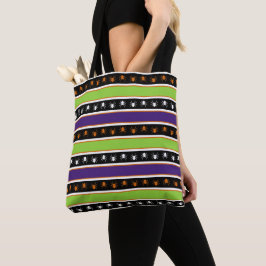PAARSE GROENE ORANJE ZWARTE WITTE HALLOWEEN STRIPE TOTE BAG