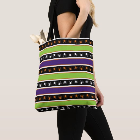 PAARSE GROENE ORANJE ZWARTE WITTE HALLOWEEN STRIPE TOTE BAG (Dichtbij)