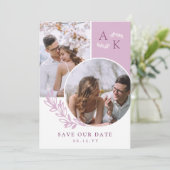 Paarse Groene Overlappende Foto's Bewaar De Datum Save The Date (Staand voorkant)
