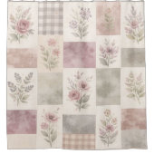 Paarse groene pastel quilt patchwork bloemengingha douchegordijn (Voorkant)