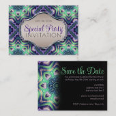 Paarse groene pauw mandala modern middeleeuws informatiekaartje (Voorkant / Achterkant)